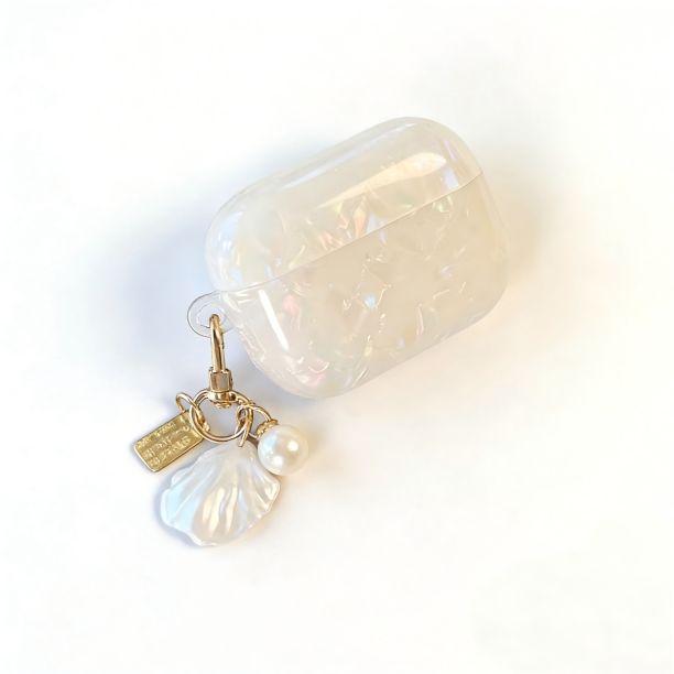 Iridescent Pearl Shell AirPods Case with Charm – Universal Fit for All AirPods Models