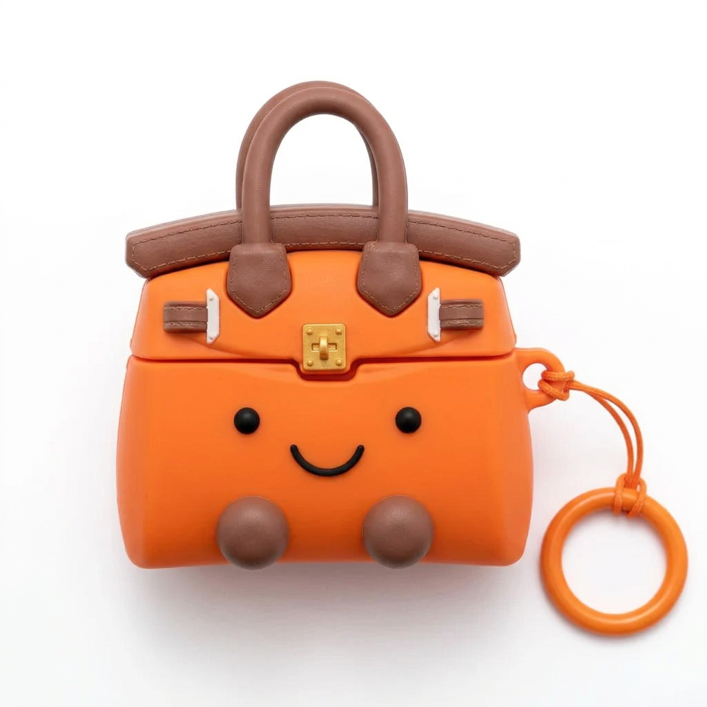 Chic Mini Purse Style AirPods Case – Trendy Orange Handbag 3D Silicone Cover