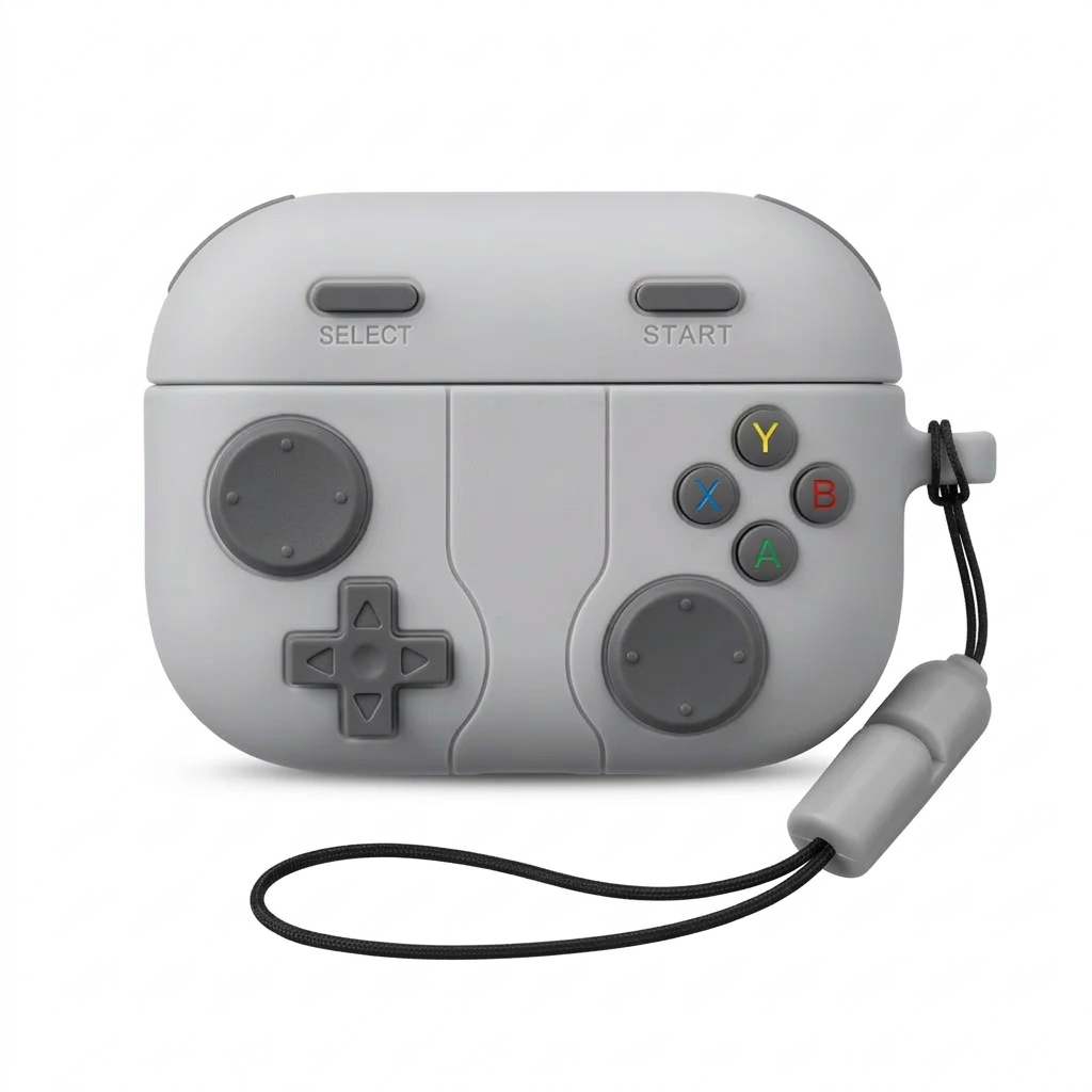 80s Nostalgia 8-Bit Gamepad AirPods Case – Vintage Gray Silicone Gaming Design