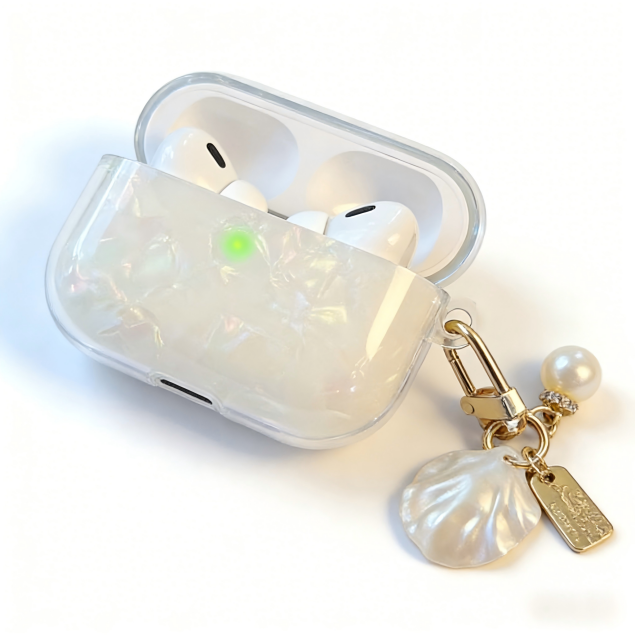 Iridescent Pearl Shell AirPods Case with Charm – Universal Fit for All AirPods Models