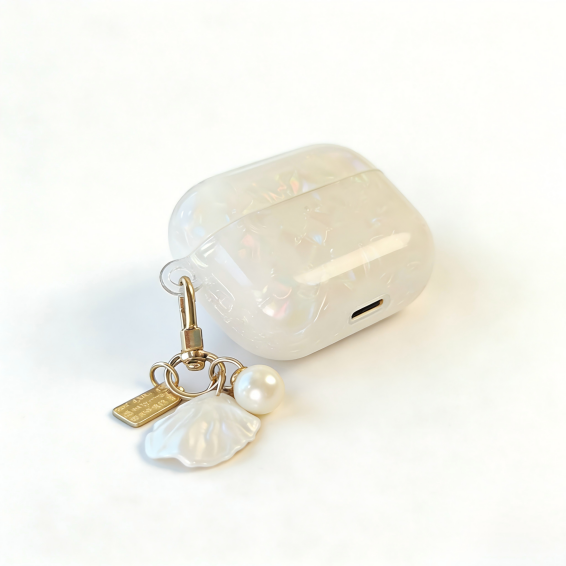 Iridescent Pearl Shell AirPods Case with Charm – Universal Fit for All AirPods Models