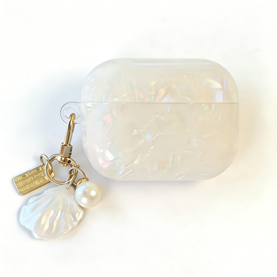 Iridescent Pearl Shell AirPods Case with Charm – Universal Fit for All AirPods Models