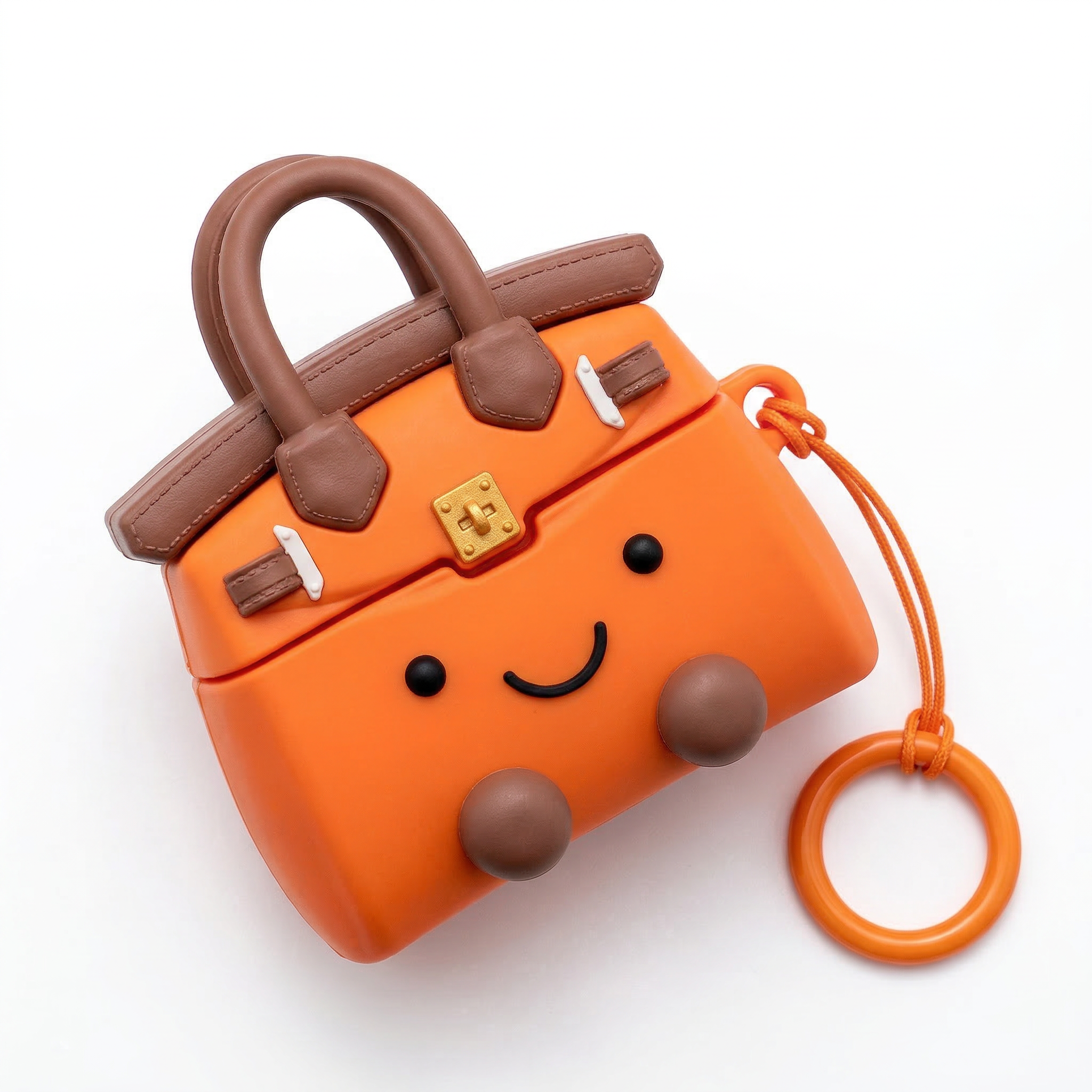 Chic Mini Purse Style AirPods Case – Trendy Orange Handbag 3D Silicone Cover