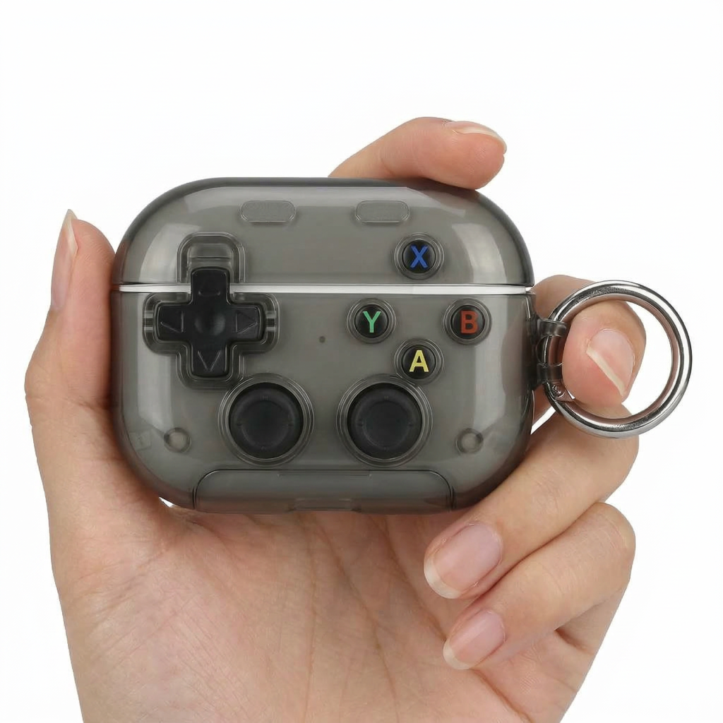 90s Nostalgia Translucent Case for AirPods – Smoky Clear Gamepad Style 3D Silicone Cover