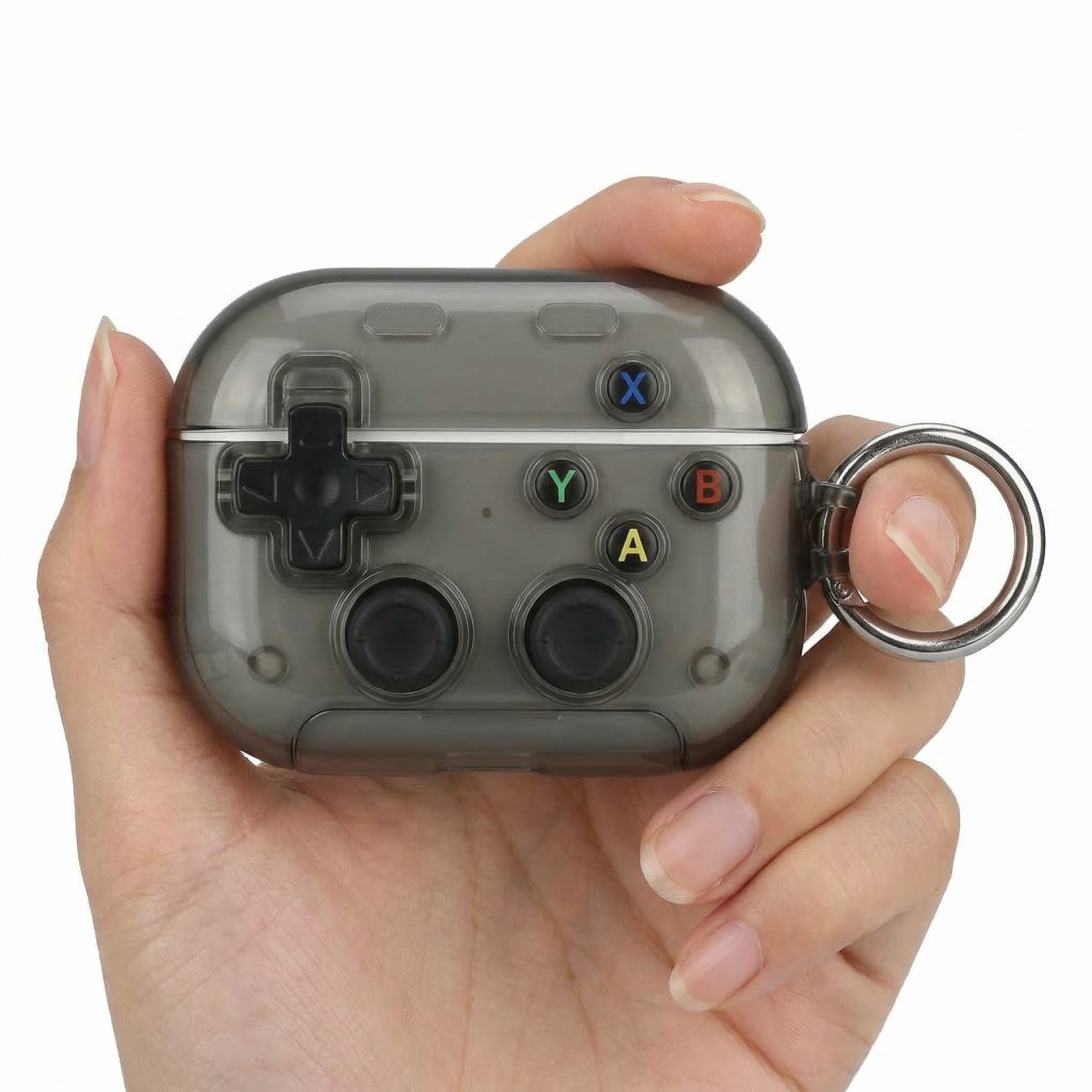 90s Nostalgia Translucent Case for AirPods – Smoky Clear Gamepad Style 3D Silicone Cover
