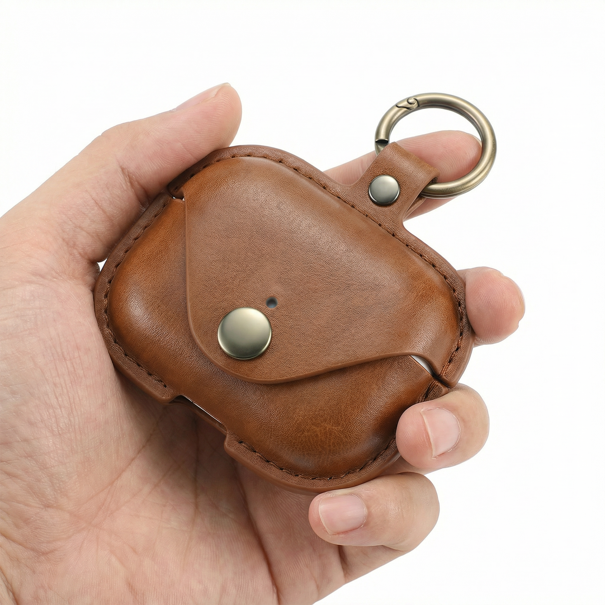 Vintage Brown Leather AirPods Case with Keyring – Universal Fit