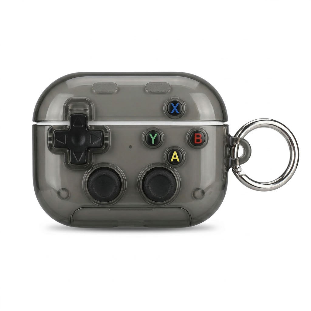90s Nostalgia Translucent Case for AirPods – Smoky Clear Gamepad Style 3D Silicone Cover