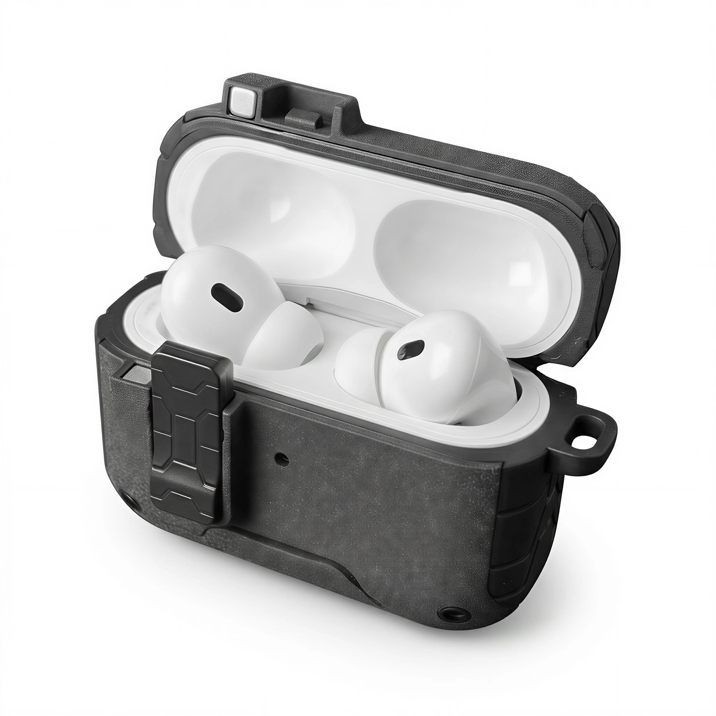 Rugged Lockable AirPods Case with Leather Lanyard – Black Shockproof Cover
