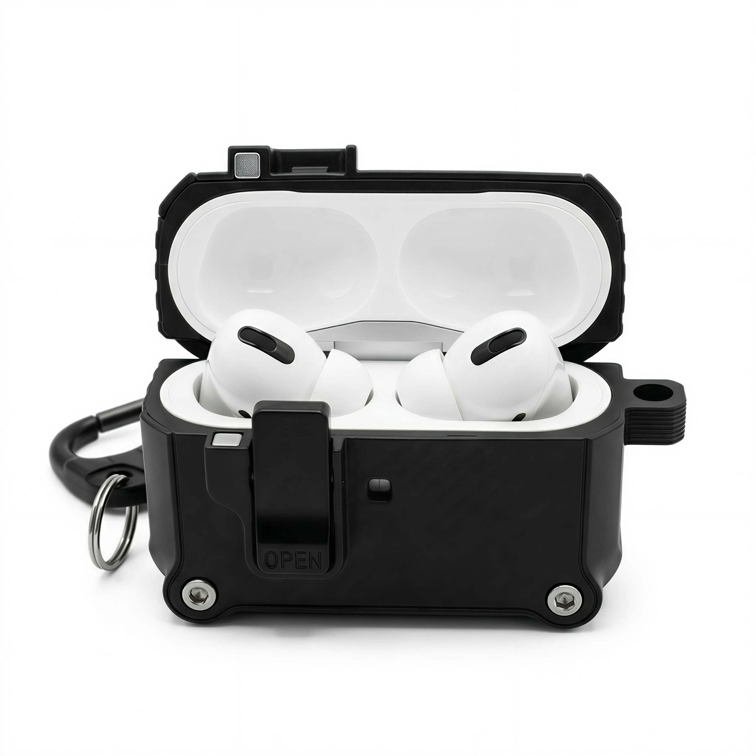 Rugged Carbon Fiber AirPods Case with Lock & Carabiner – Heavy-Duty Protection Shockproof Cover