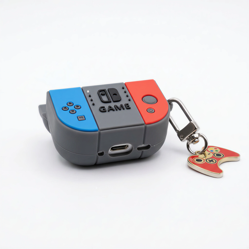 80s Nostalgia Handheld Gaming AirPods Case – Classic 8-Bit Console Style Silicone Cover with Mini Controller Charm