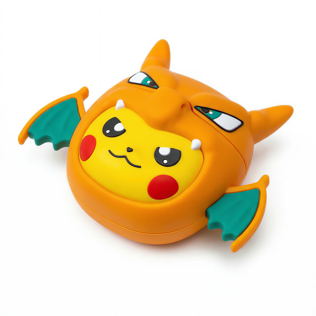 Funny Yellow Creature in Orange Dragon Hoodie 3D Case for AirPods | Cute Animal Cosplay Design