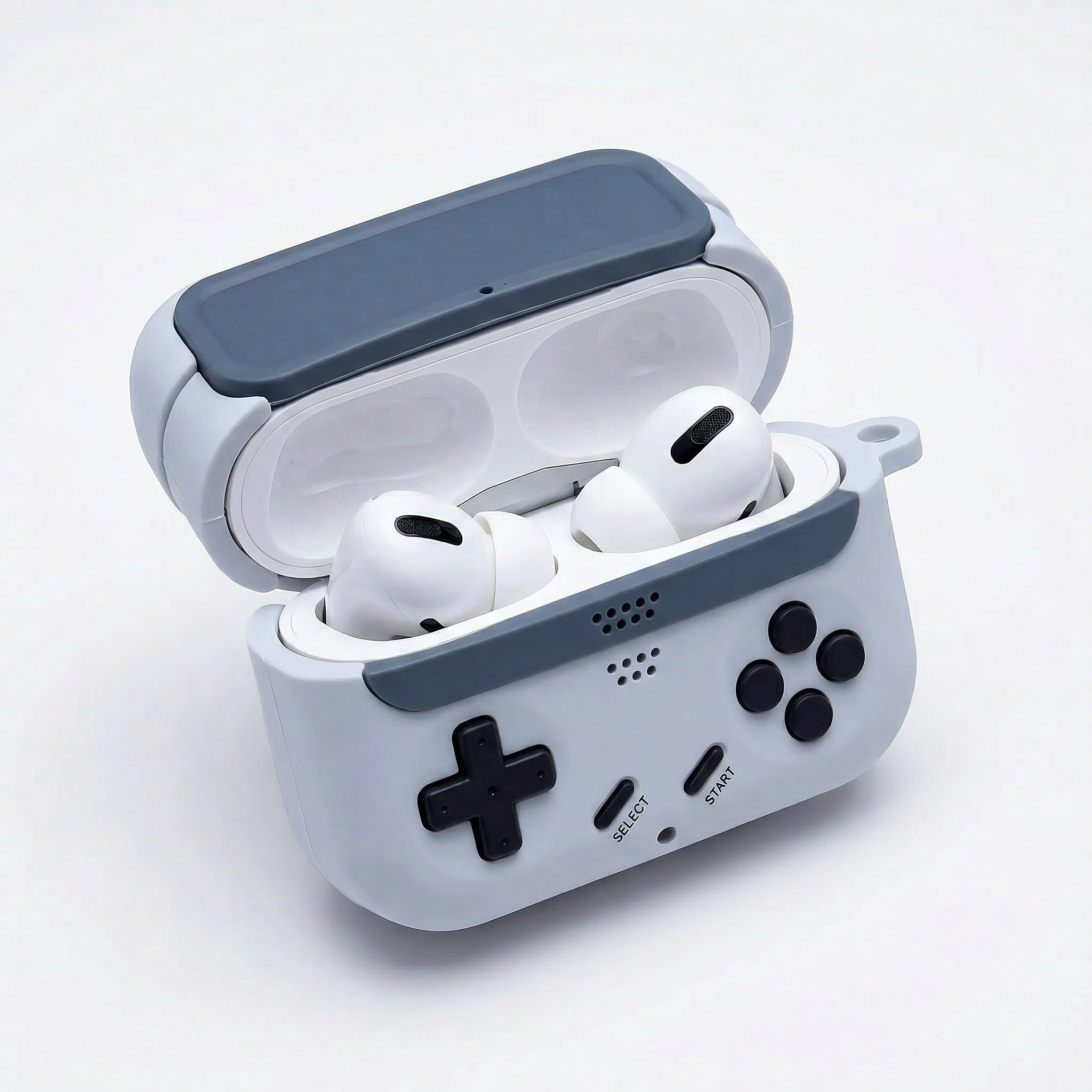 Retro Handheld Game Console AirPods Case – Light Gray Silicone Design