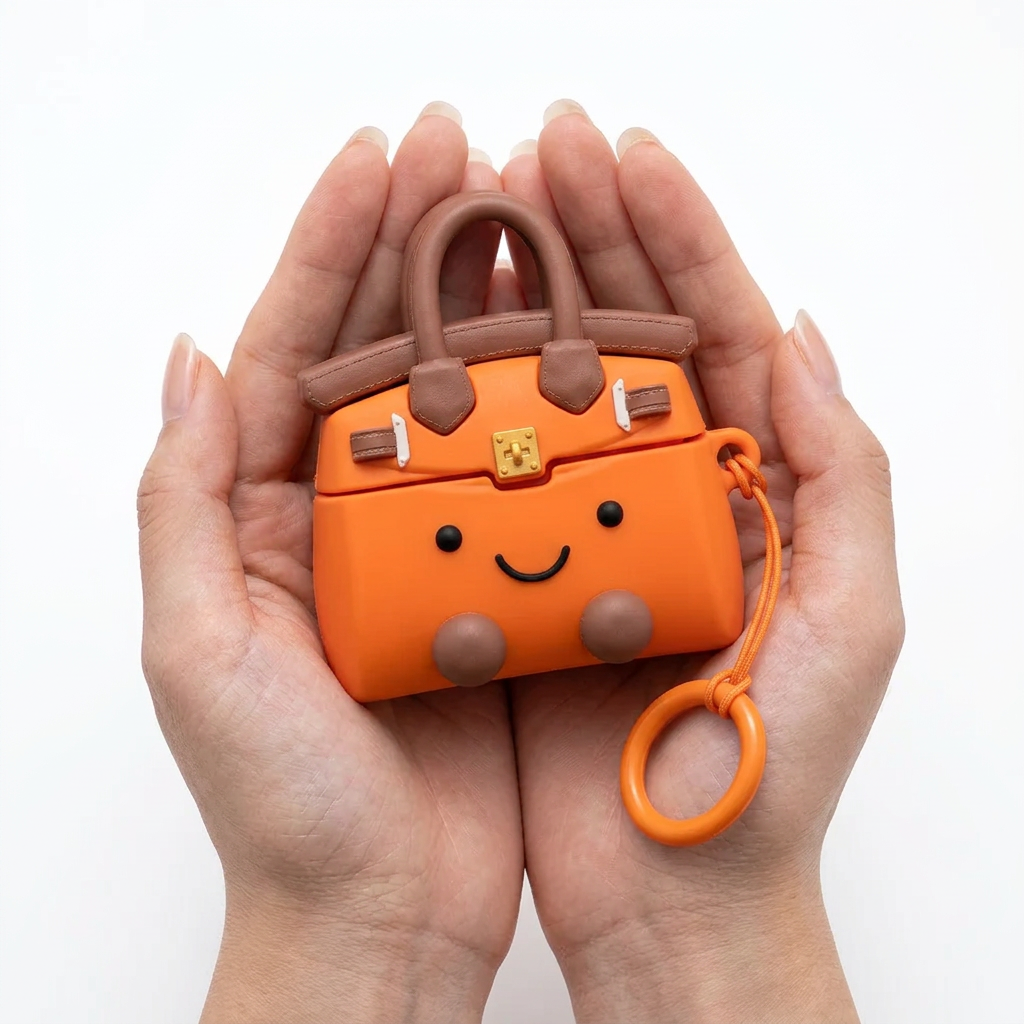 Chic Mini Purse Style AirPods Case – Trendy Orange Handbag 3D Silicone Cover
