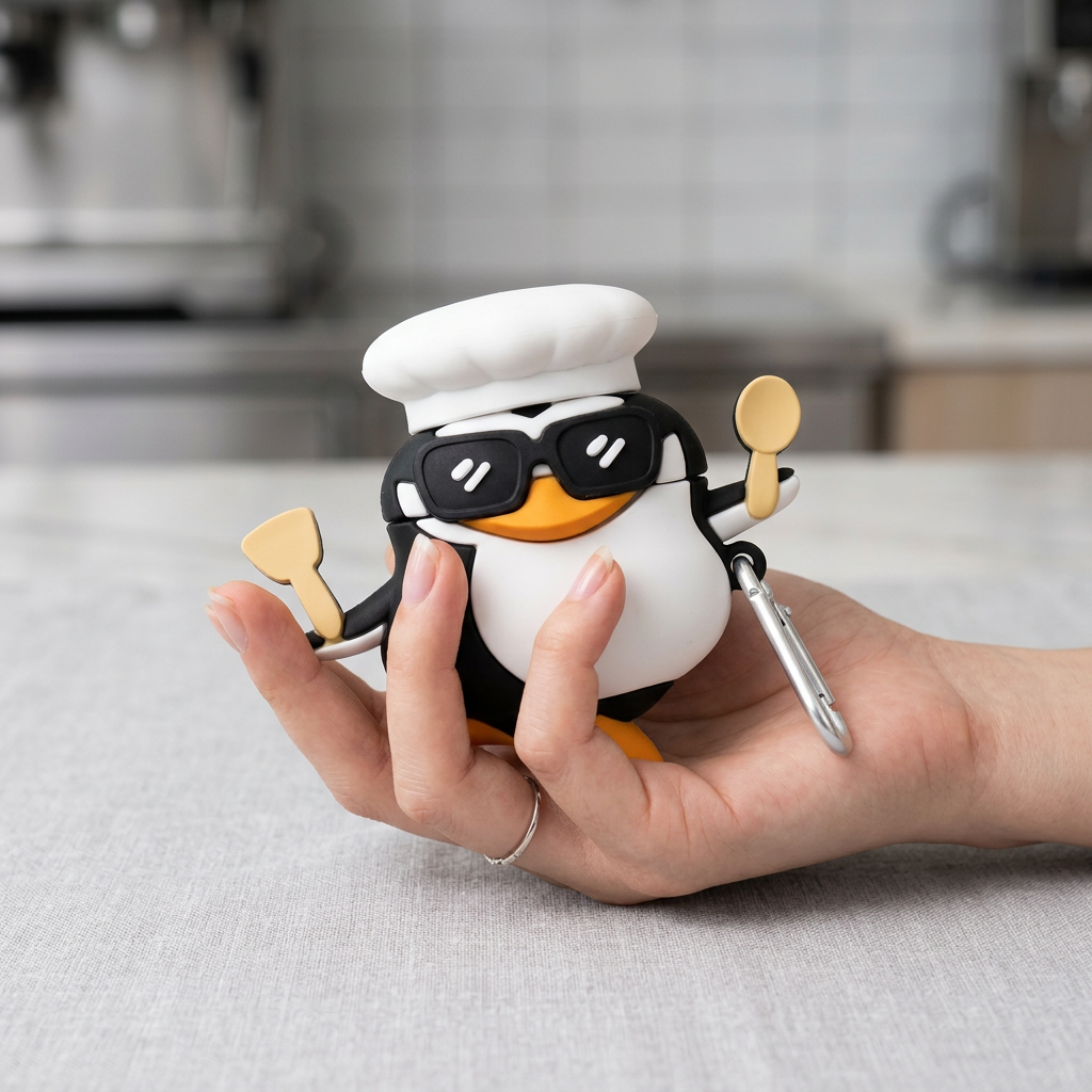 Cute Little Baker Penguin 3D Silicone Case for AirPods | Soft Protective Cover