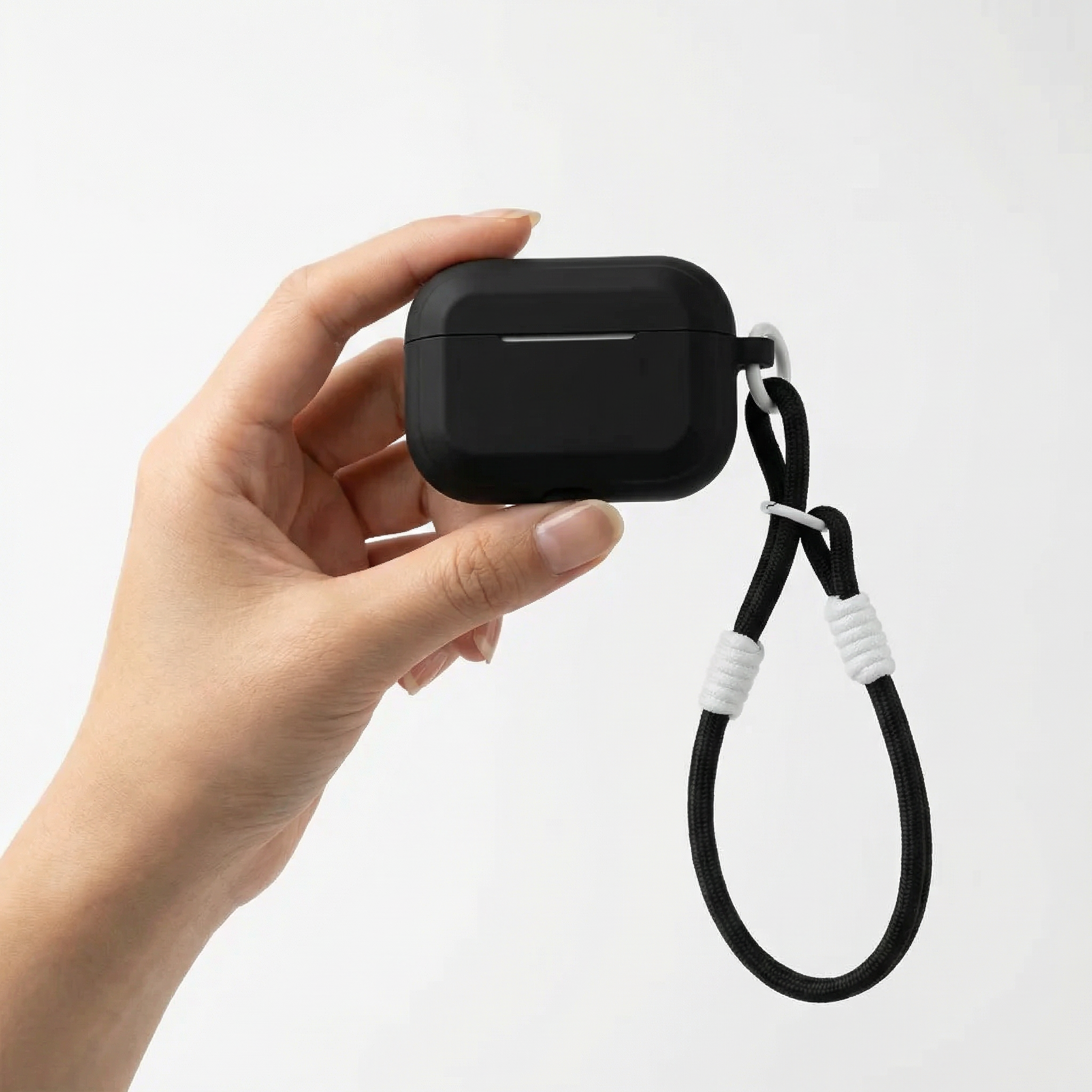Matte Black Silicone AirPods Case with Braided Lanyard – Universal Fit