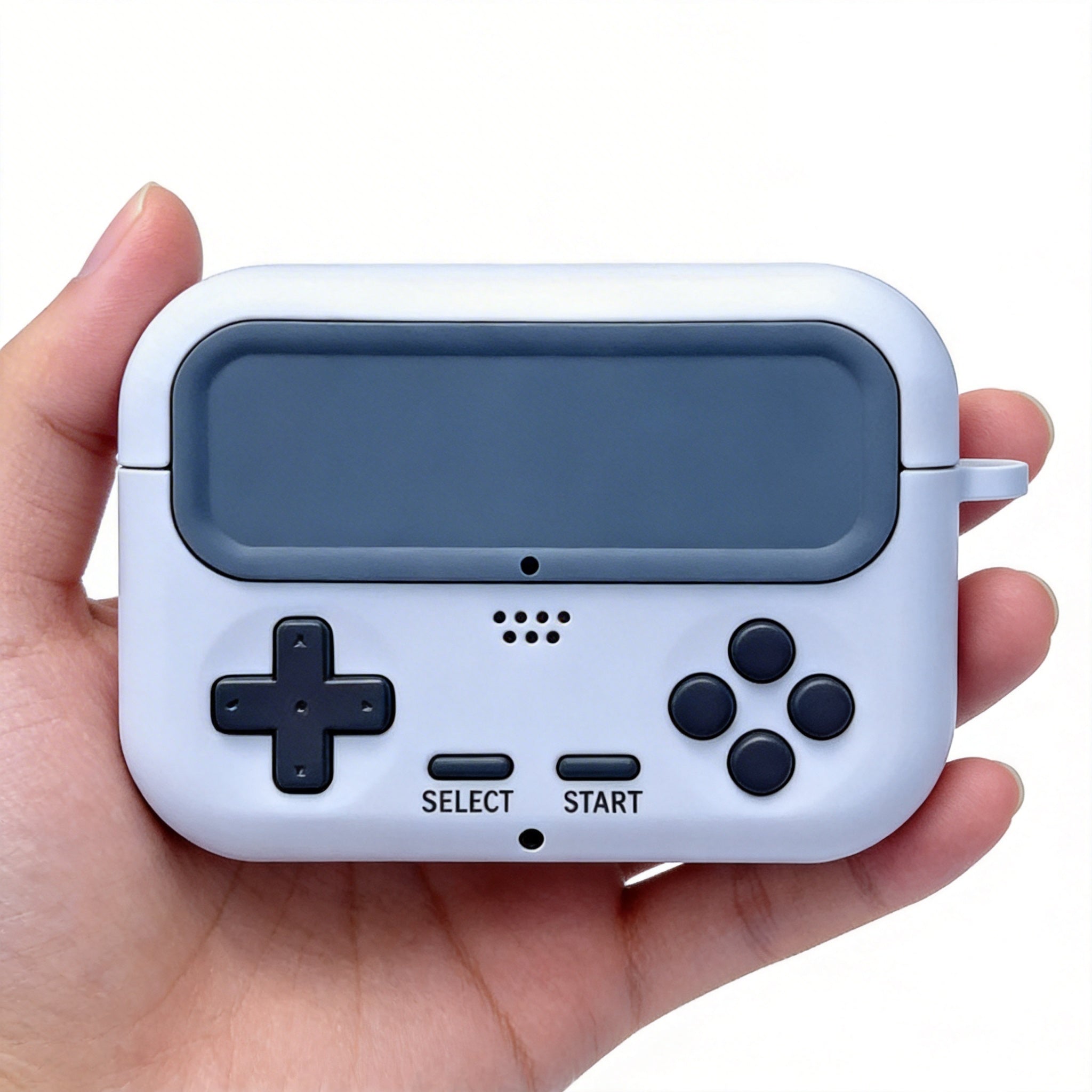 Retro Handheld Game Console AirPods Case – Light Gray Silicone Design