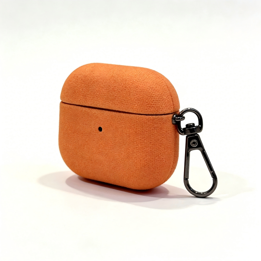 Textured Orange Fabric AirPods Case with Carabiner – Universal Fit