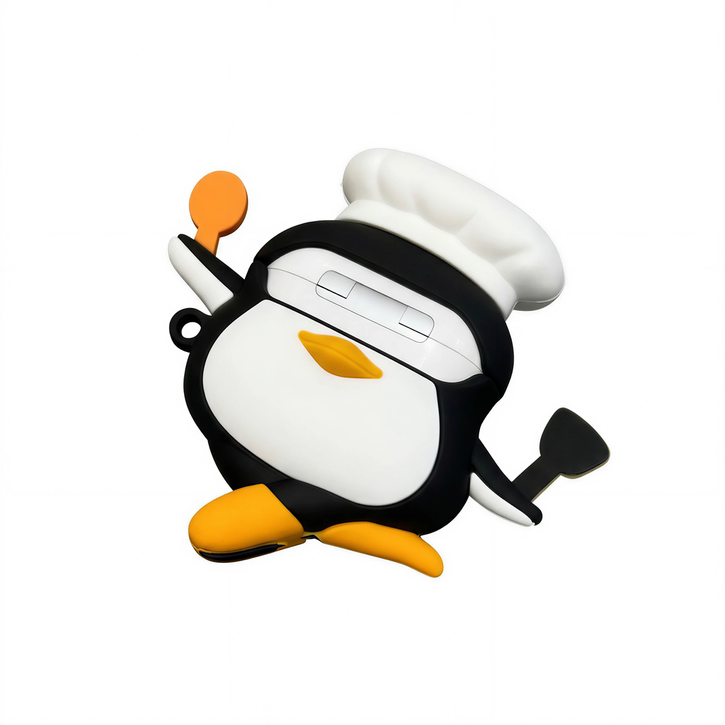 Cute Little Baker Penguin 3D Silicone Case for AirPods | Soft Protective Cover