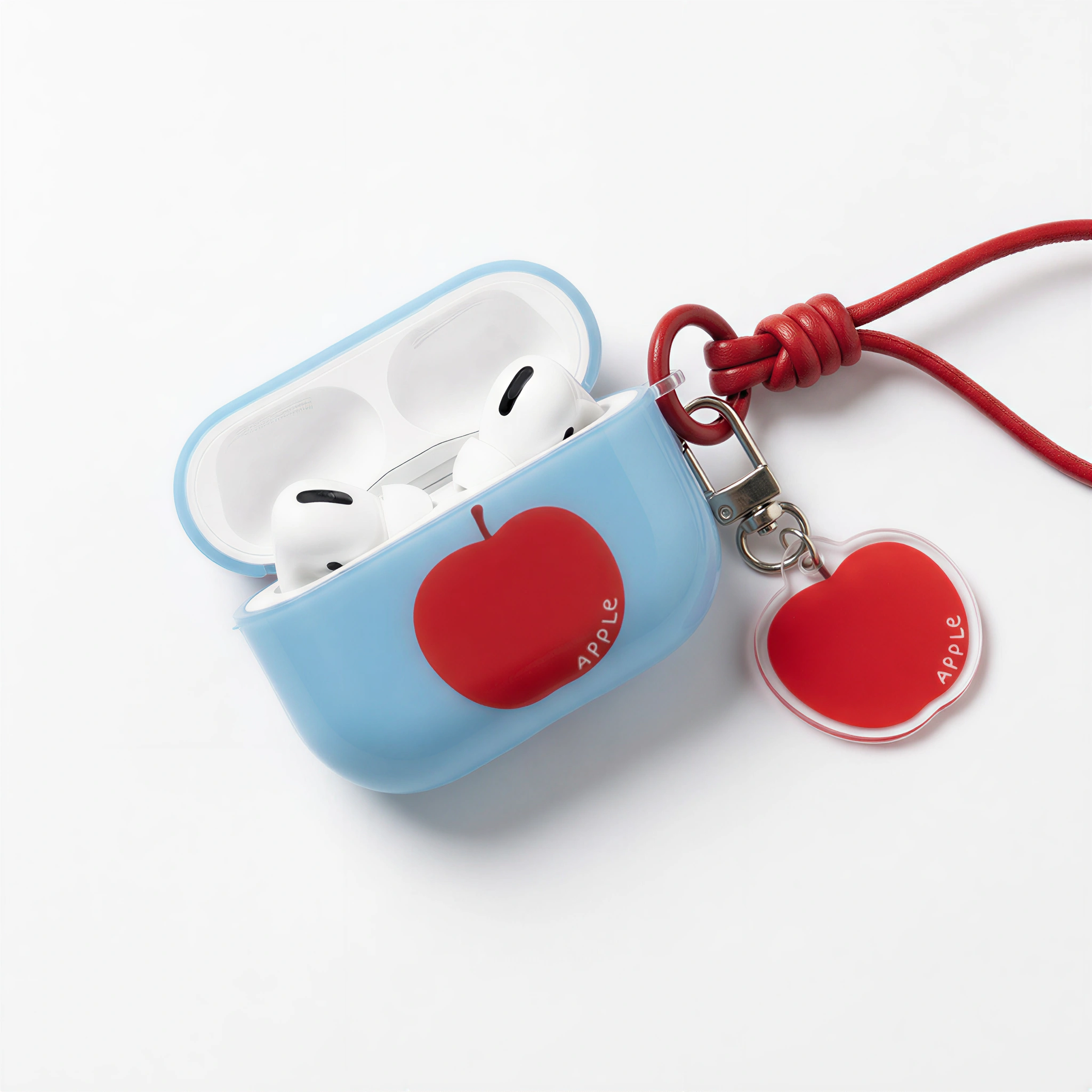 Cute Red Apple AirPods Case with Matching Charm & Lanyard – Universal Fit
