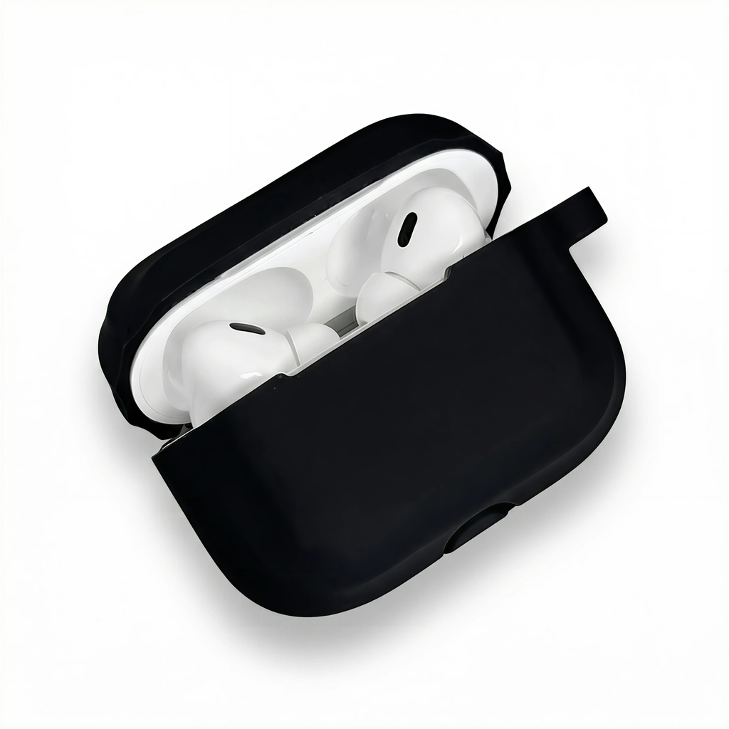 Matte Black Silicone AirPods Case with Braided Lanyard – Universal Fit