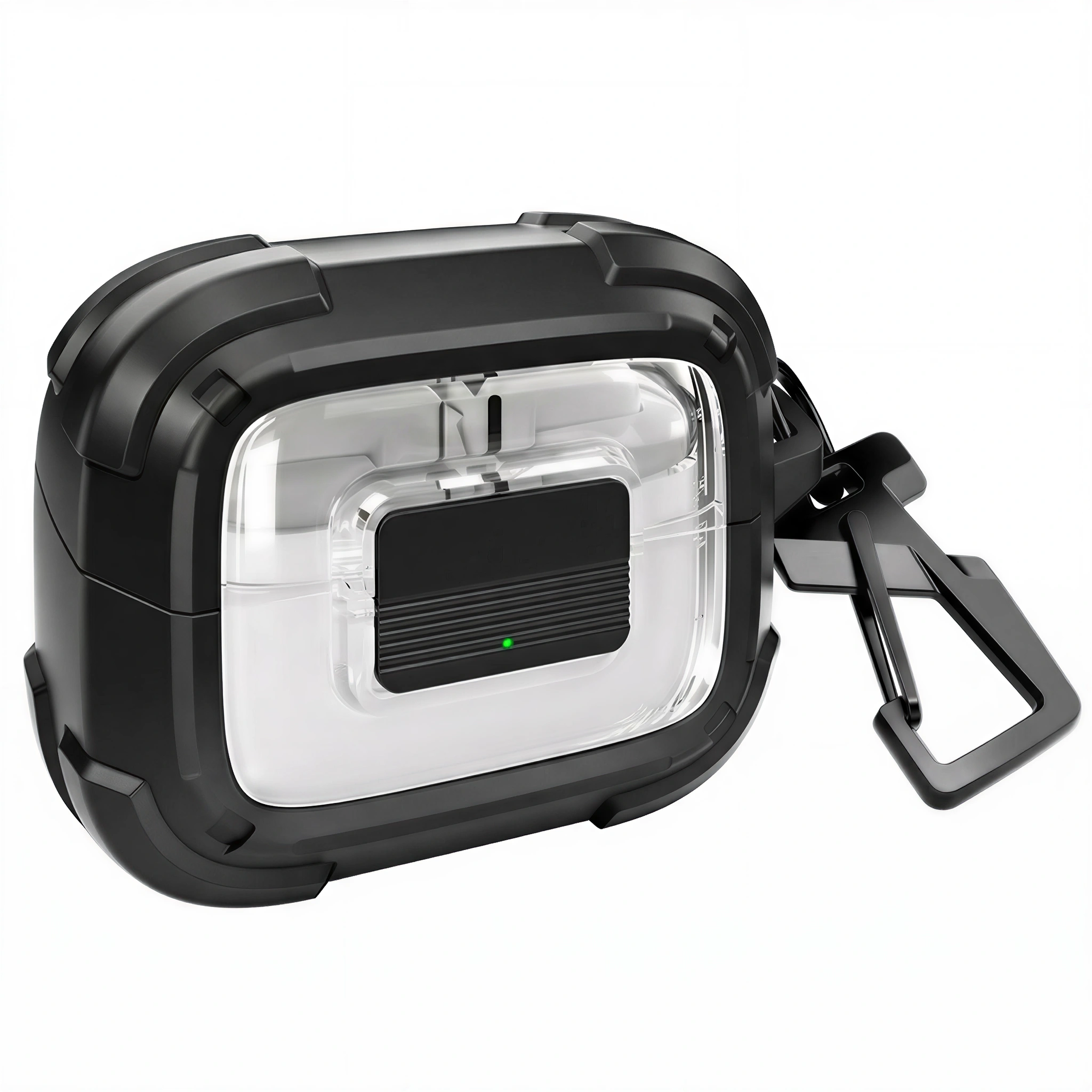 Clear View Lockable AirPods Case with Carabiner – Rugged Heavy-Duty Protection Shockproof Cover