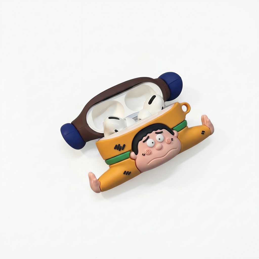 Chubby Cartoon Character 3D Soft Silicone Case - Fun Anime Style Earphone Cover