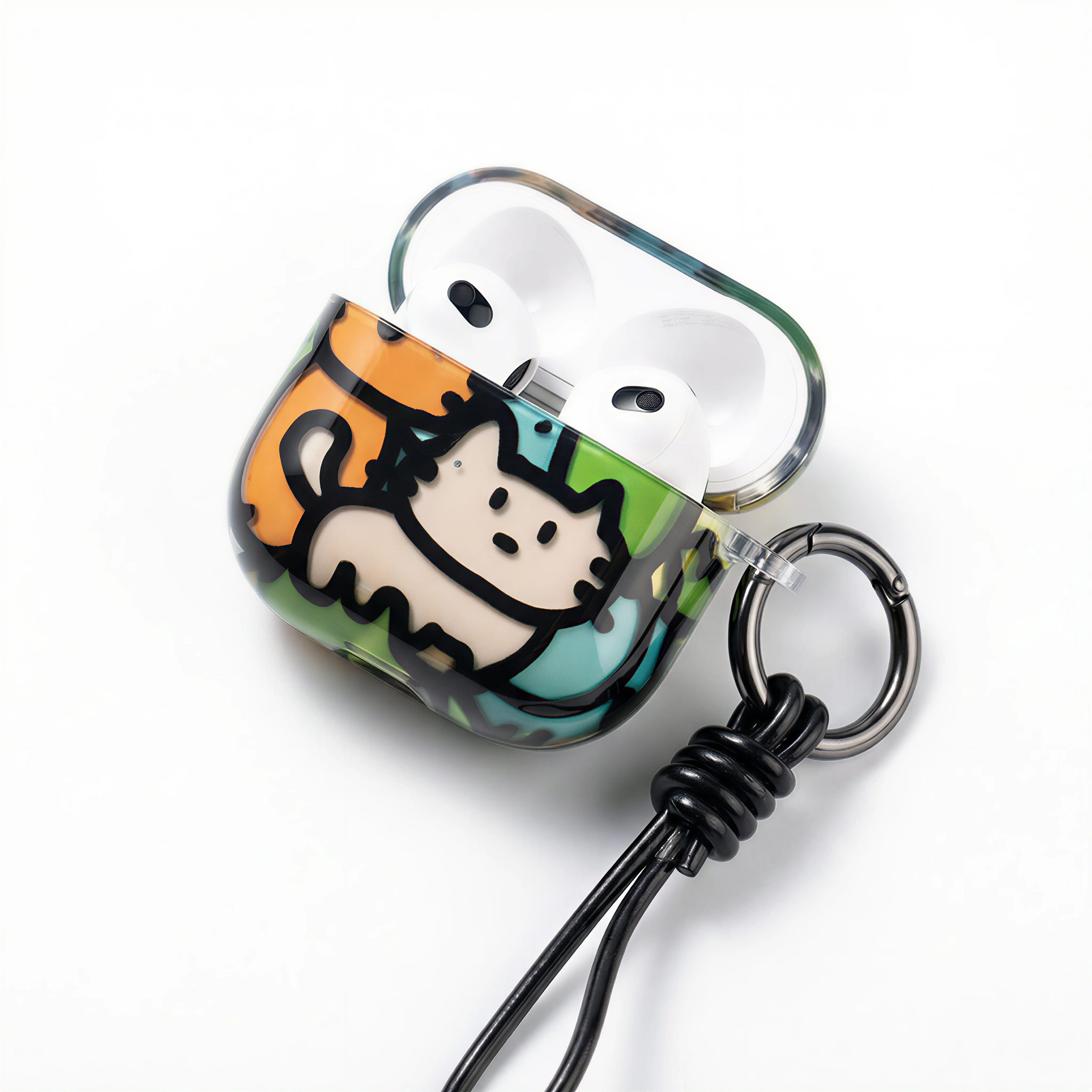Cute Cartoon Cat AirPods Case with Lanyard – Universal Fit