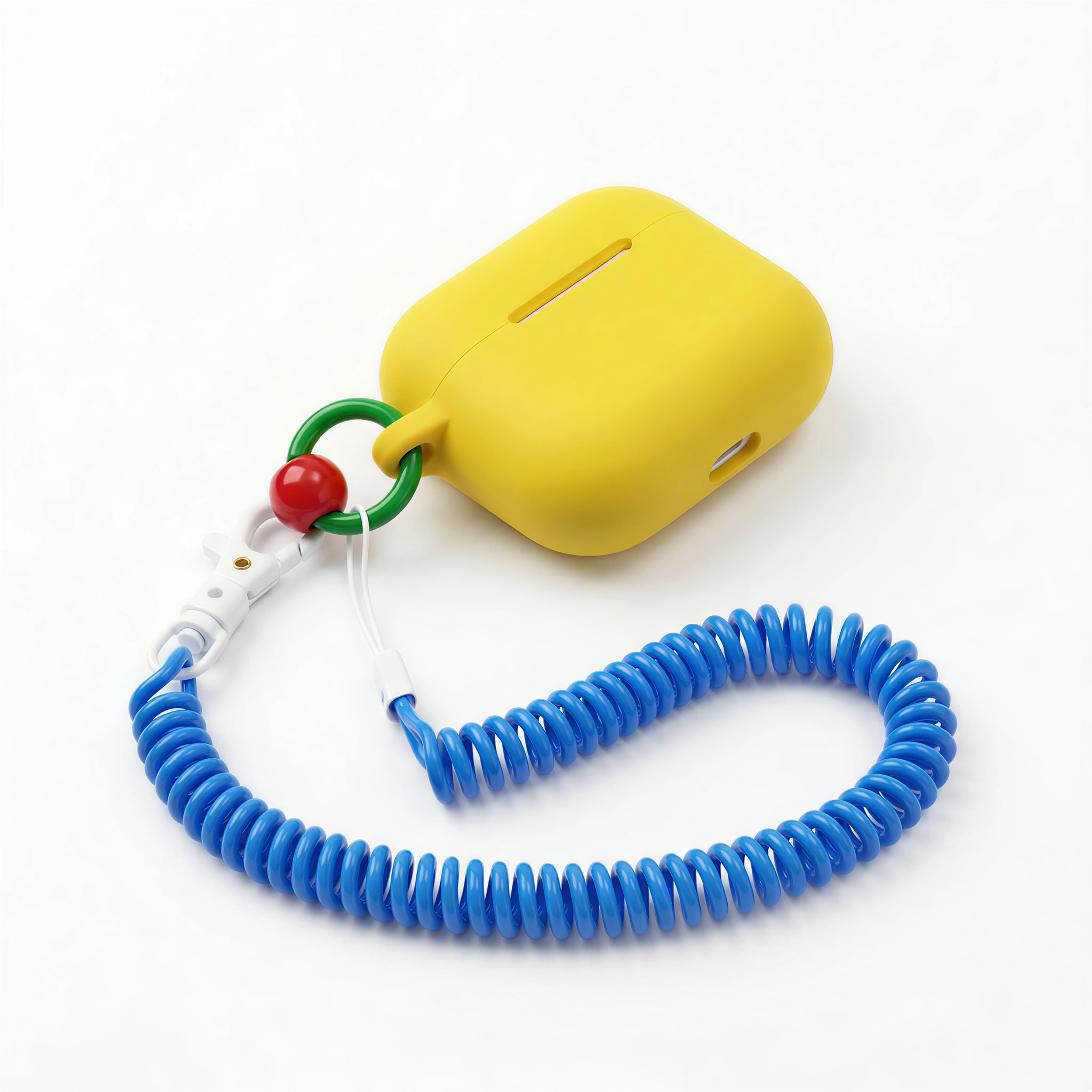 Bright Yellow Silicone AirPods Case with Coil Lanyard – Universal Fit