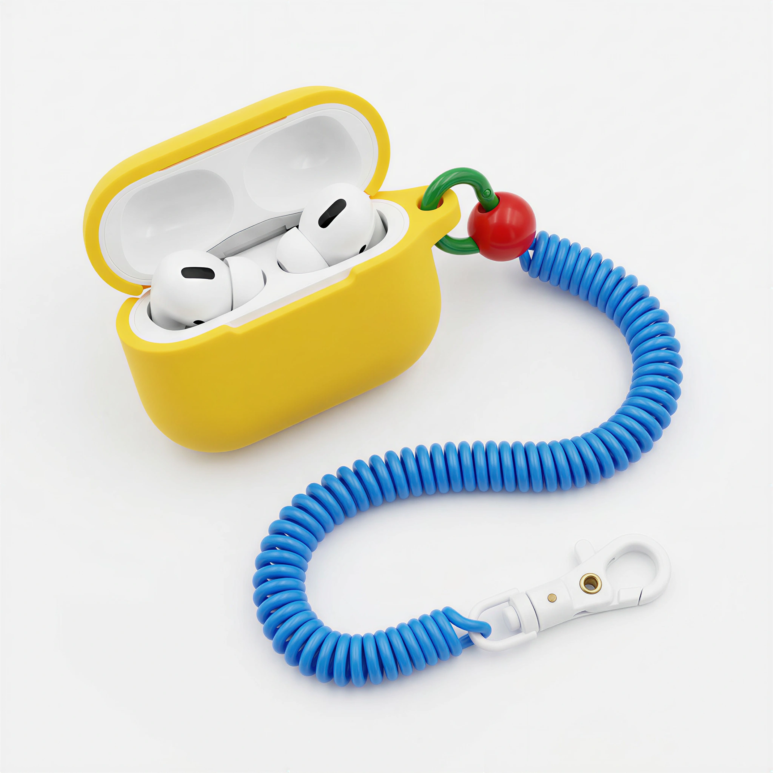 Bright Yellow Silicone AirPods Case with Coil Lanyard – Universal Fit