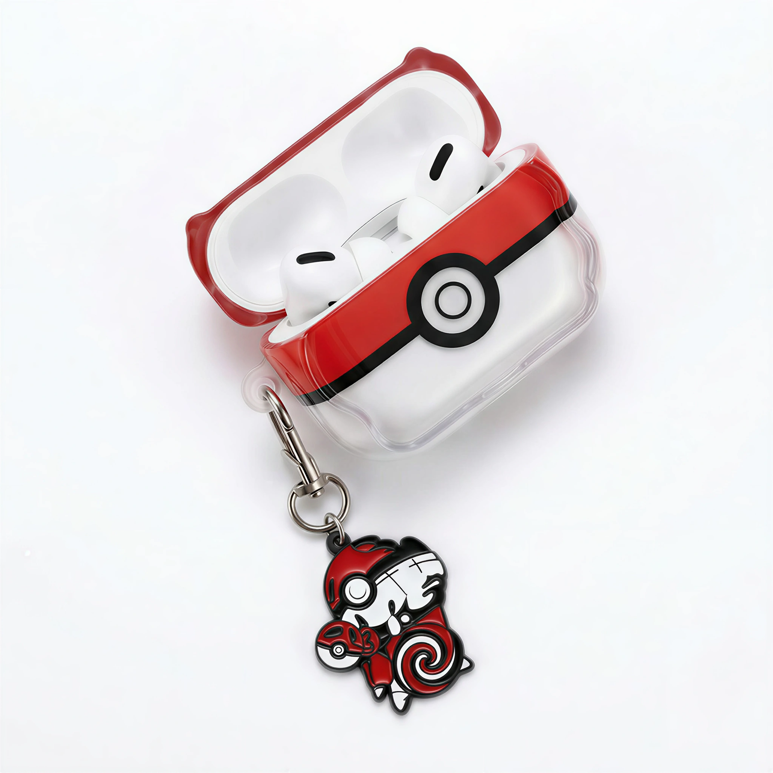 Red and White Sphere Clear Case with Blue Spiral Charm for AirPods Case