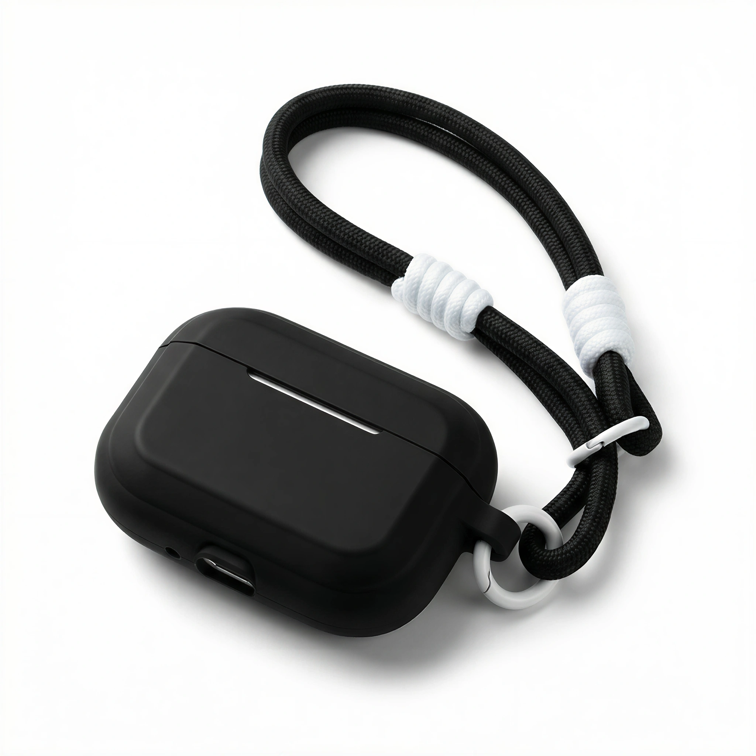 Matte Black Silicone AirPods Case with Braided Lanyard – Universal Fit