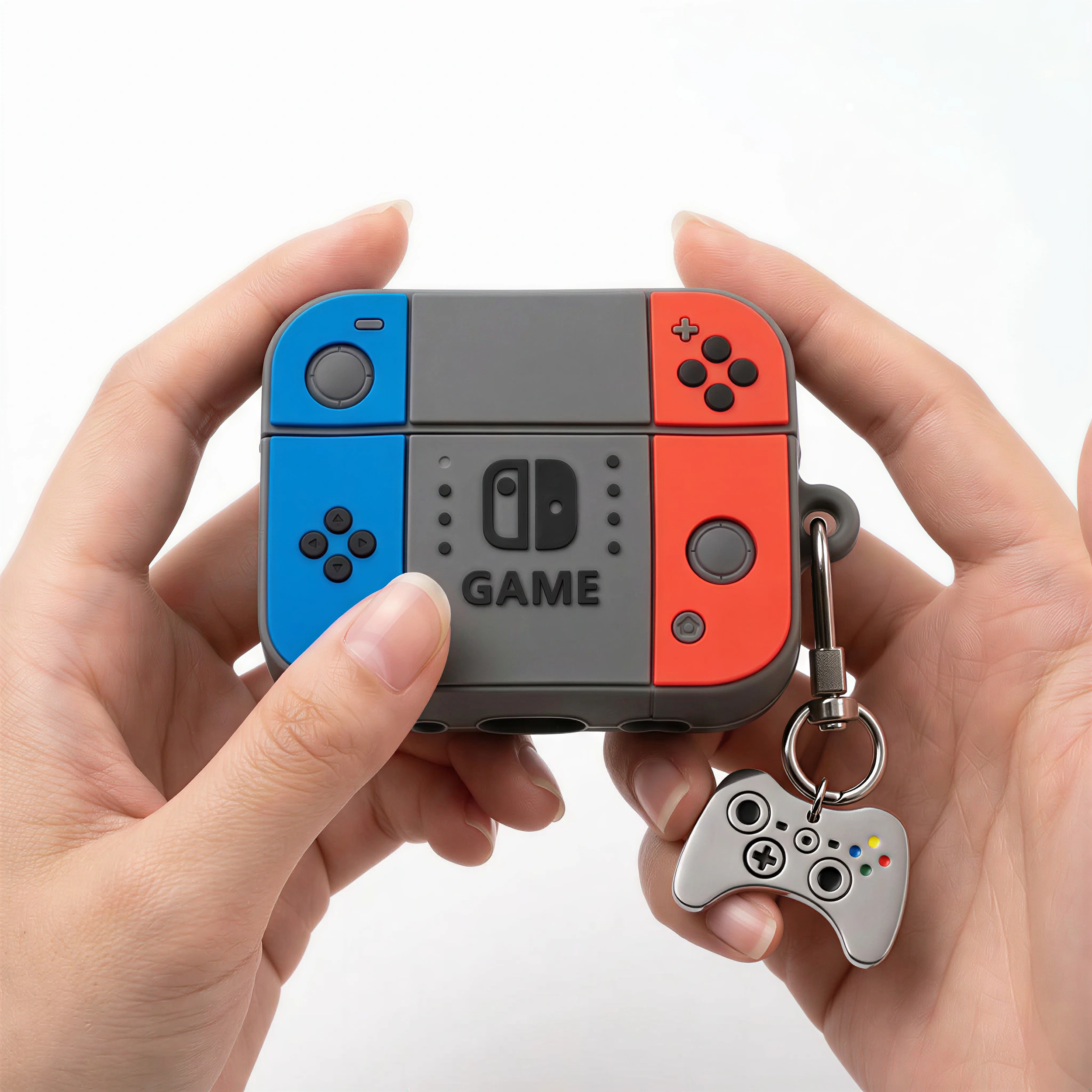 80s Nostalgia Handheld Gaming AirPods Case – Classic 8-Bit Console Style Silicone Cover with Mini Controller Charm