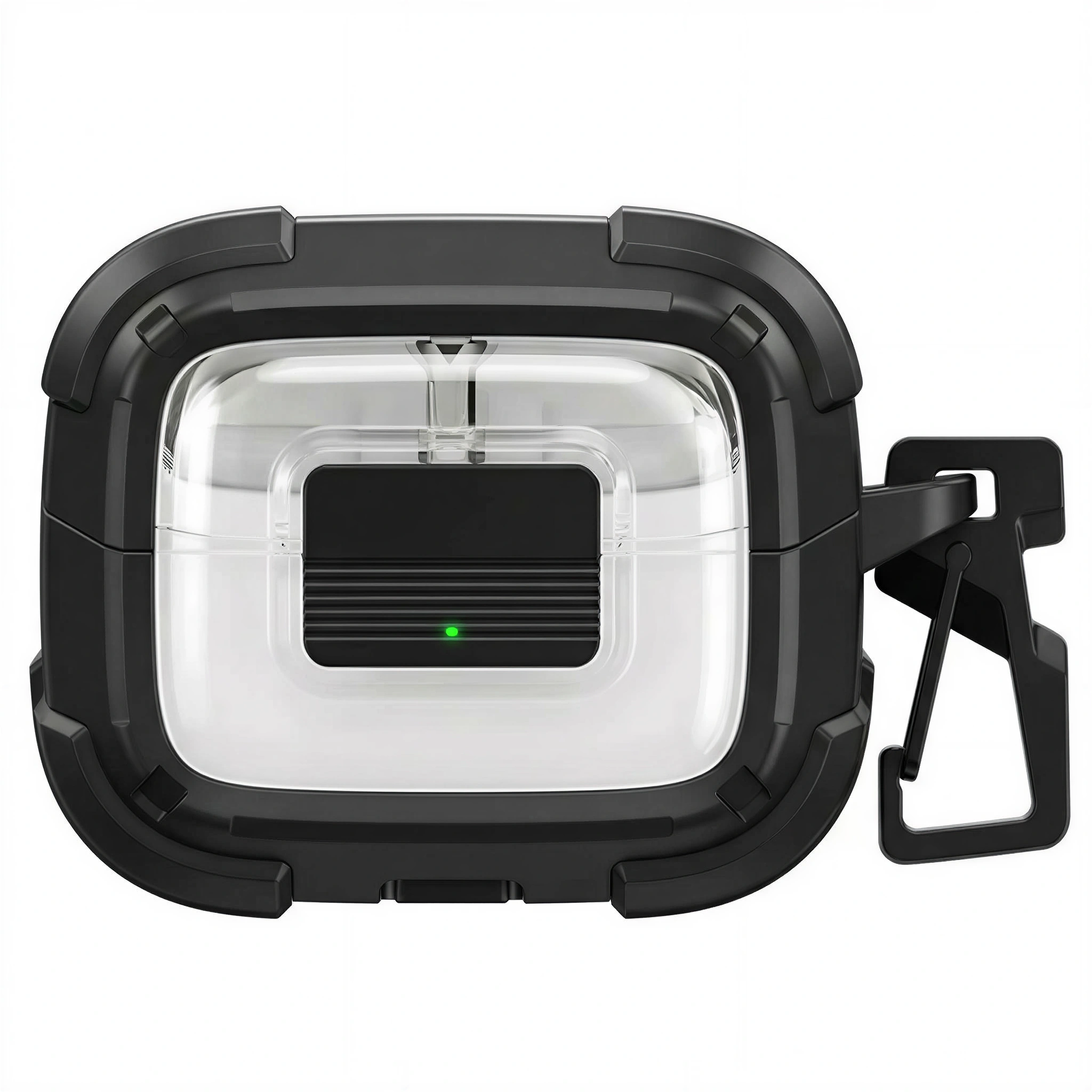 Clear View Lockable AirPods Case with Carabiner – Rugged Heavy-Duty Protection Shockproof Cover