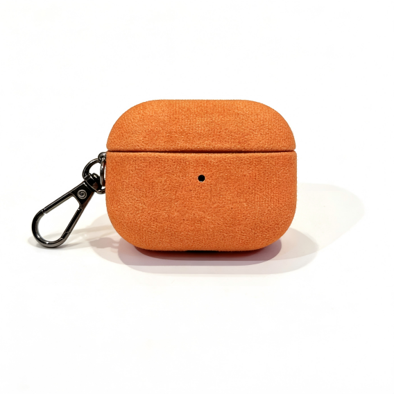 Textured Orange Fabric AirPods Case with Carabiner – Universal Fit