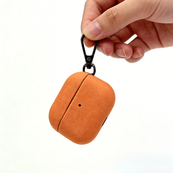 Textured Orange Fabric AirPods Case with Carabiner – Universal Fit