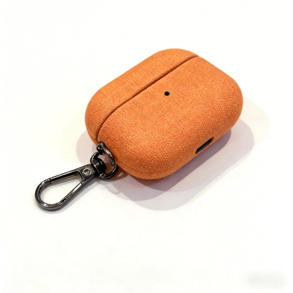 Textured Orange Fabric AirPods Case with Carabiner – Universal Fit