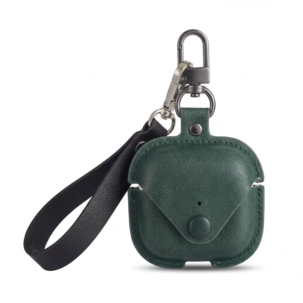 Vintage Brown Leather AirPods Case with Keyring – Universal Fit