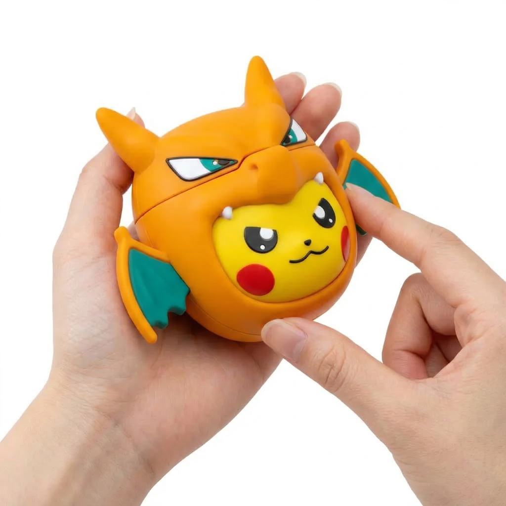 Funny Yellow Creature in Orange Dragon Hoodie 3D Case for AirPods | Cute Animal Cosplay Design