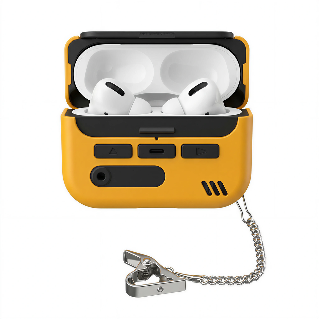 Retro Pager Style AirPods Case – Yellow Silicone Design