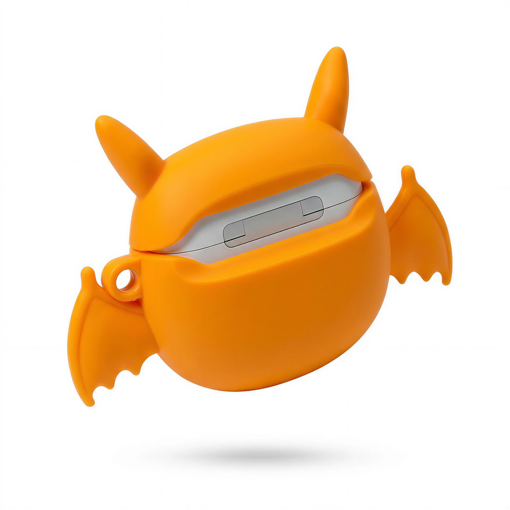 Funny Yellow Creature in Orange Dragon Hoodie 3D Case for AirPods | Cute Animal Cosplay Design