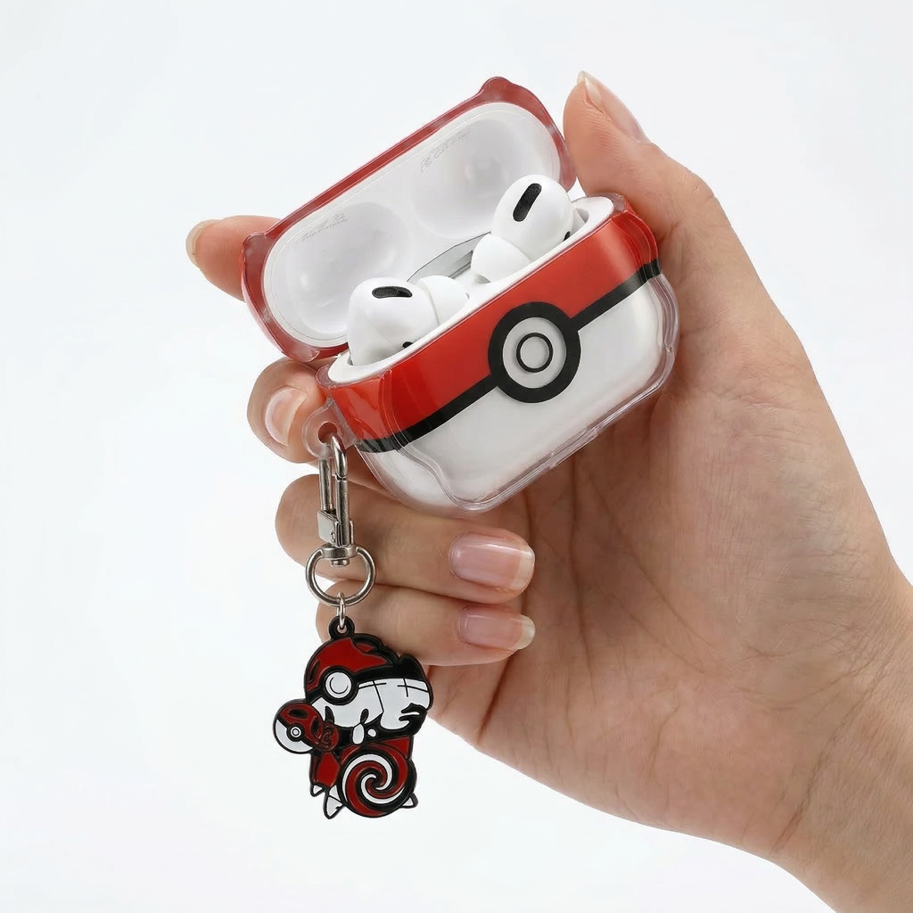 Red and White Sphere Clear Case with Blue Spiral Charm for AirPods Case