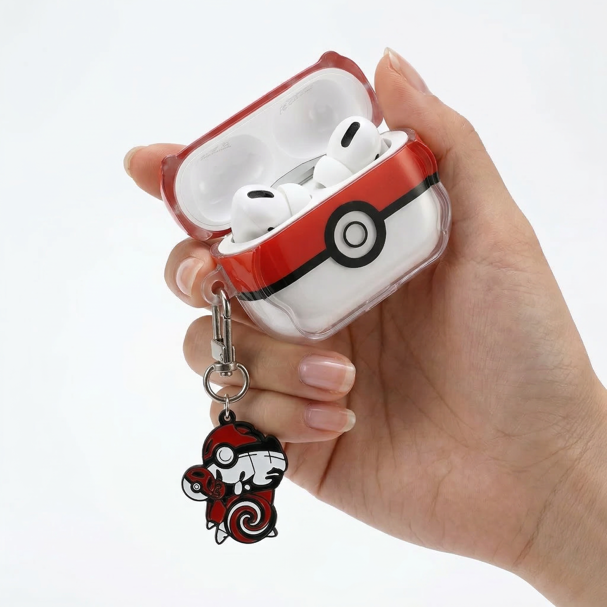 Red and White Sphere Clear Case with Blue Spiral Charm for AirPods Case