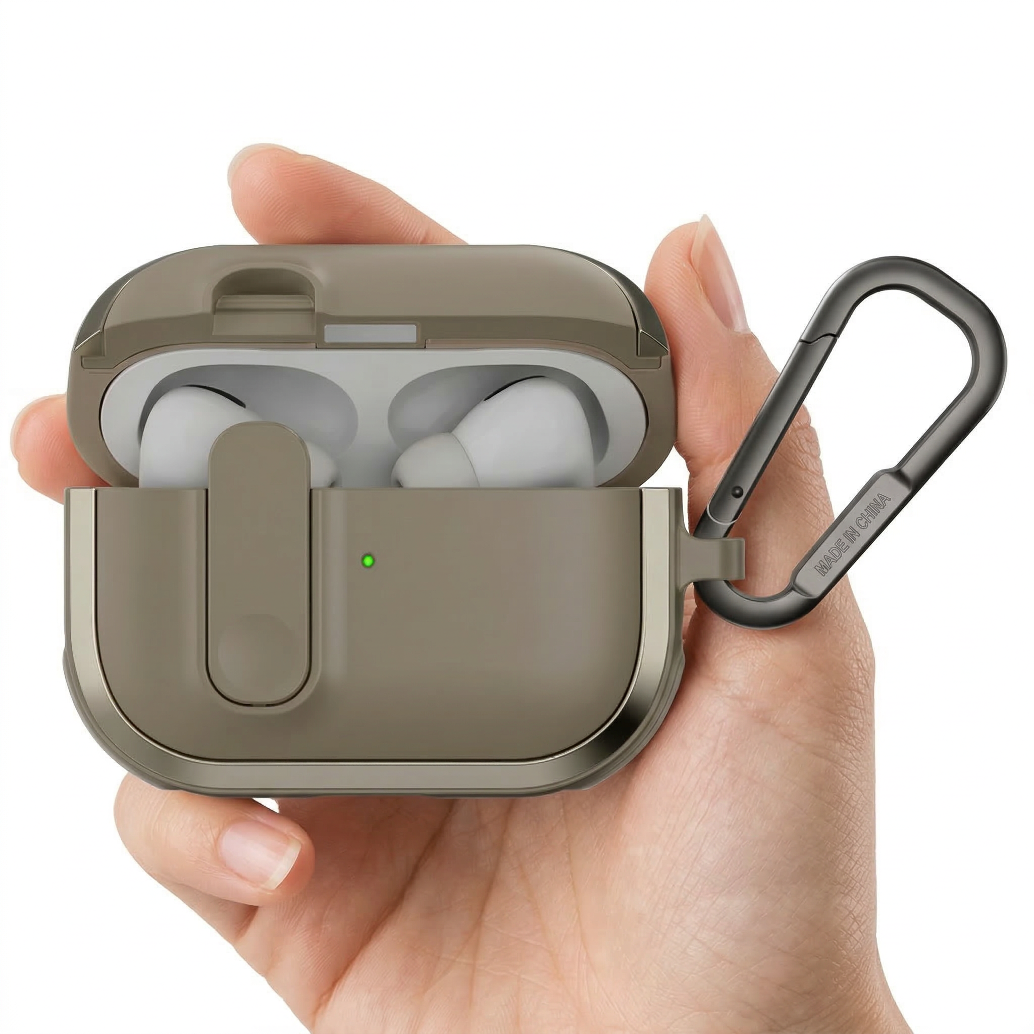 Taupe Lockable AirPods Pro Case with Carabiner – Premium Rugged Protection Shockproof Cover
