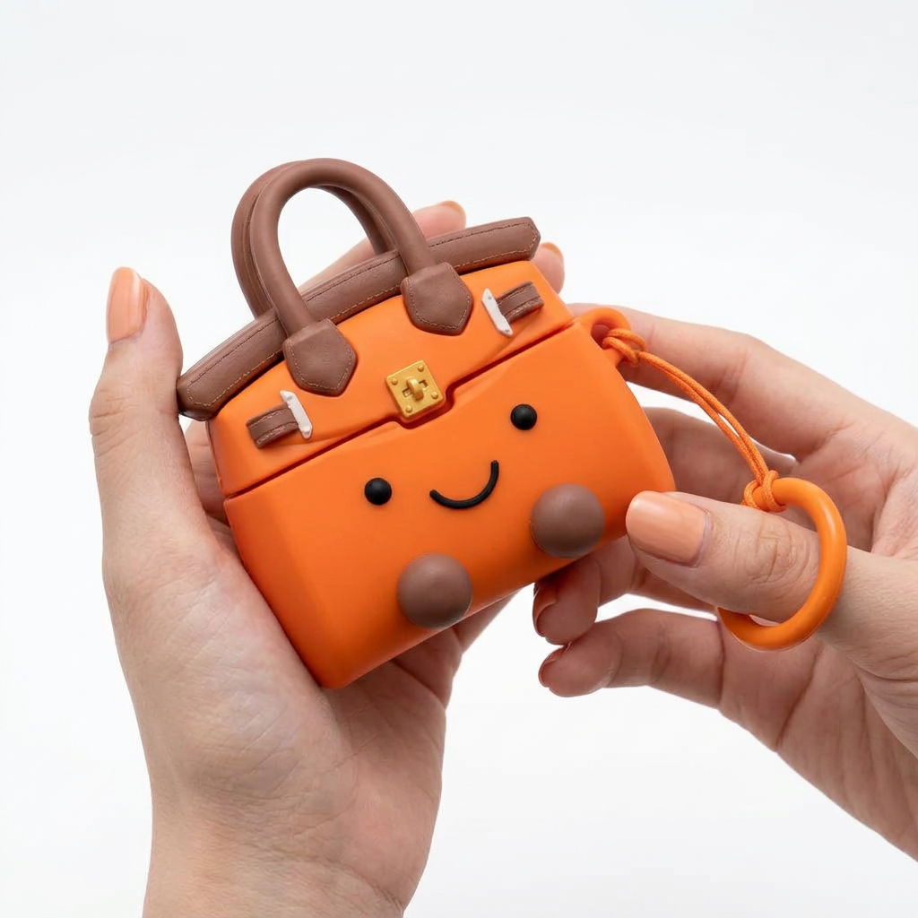 Chic Mini Purse Style AirPods Case – Trendy Orange Handbag 3D Silicone Cover