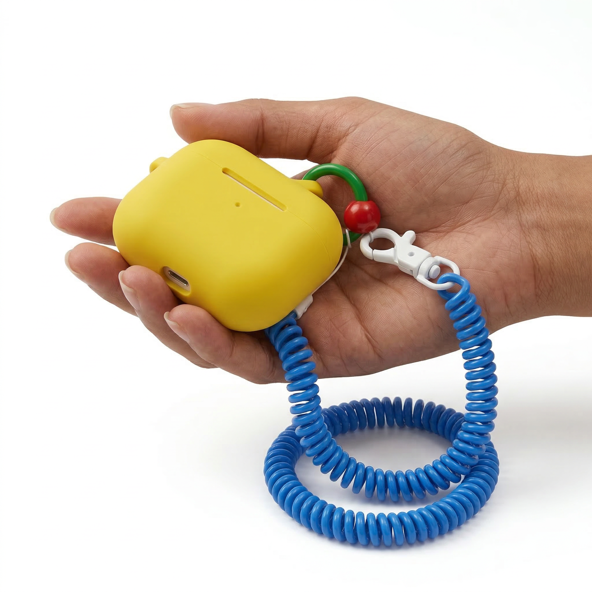 Bright Yellow Silicone AirPods Case with Coil Lanyard – Universal Fit