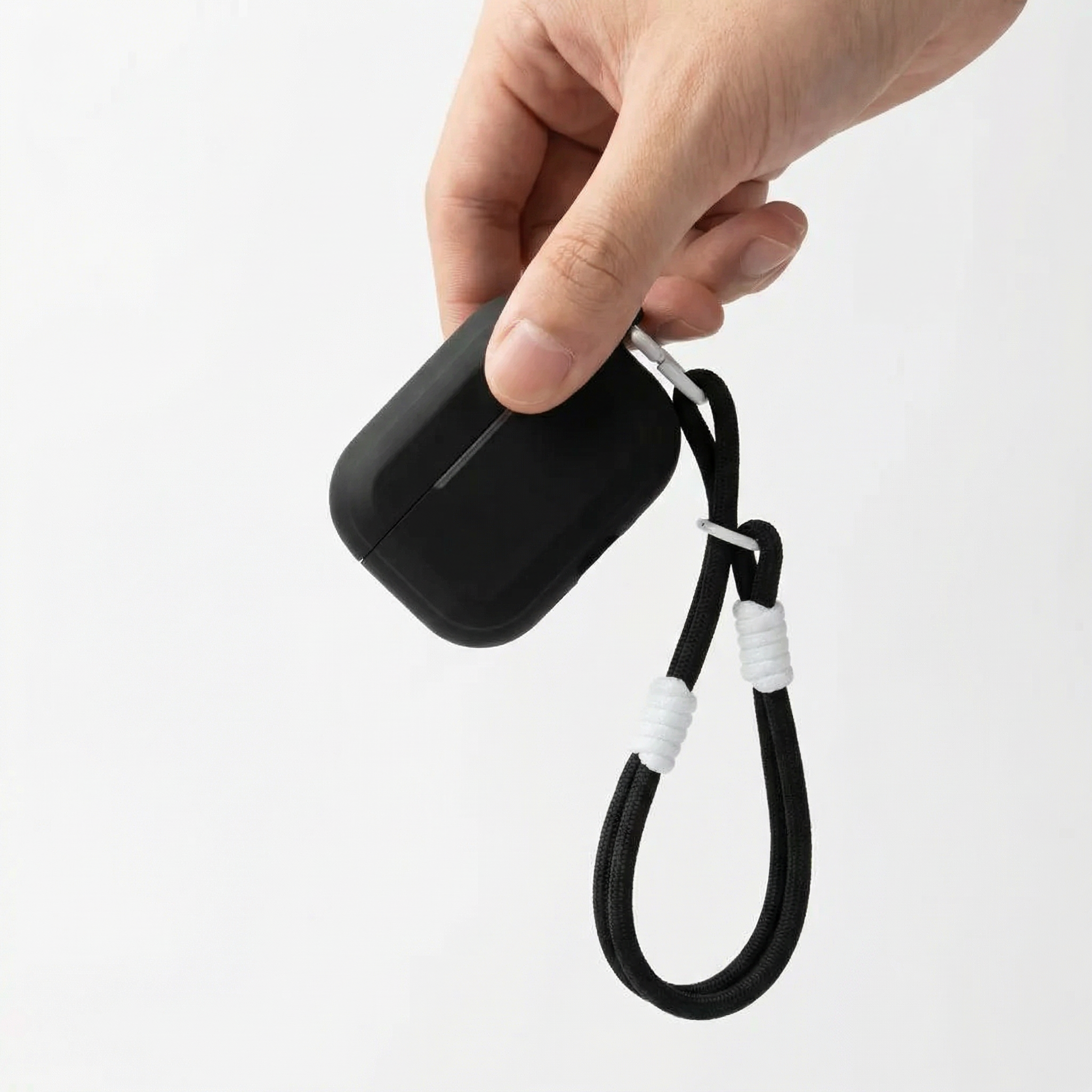 Matte Black Silicone AirPods Case with Braided Lanyard – Universal Fit