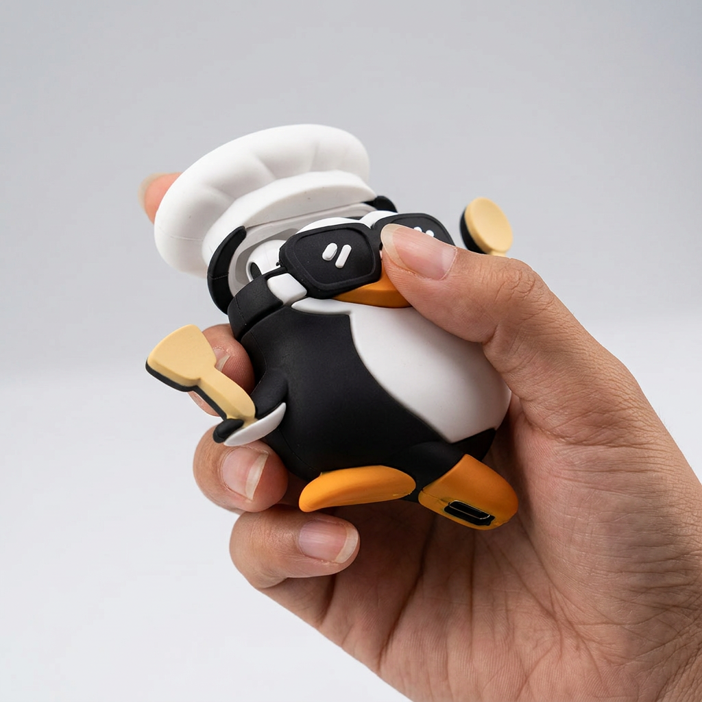 Cute Little Baker Penguin 3D Silicone Case for AirPods | Soft Protective Cover