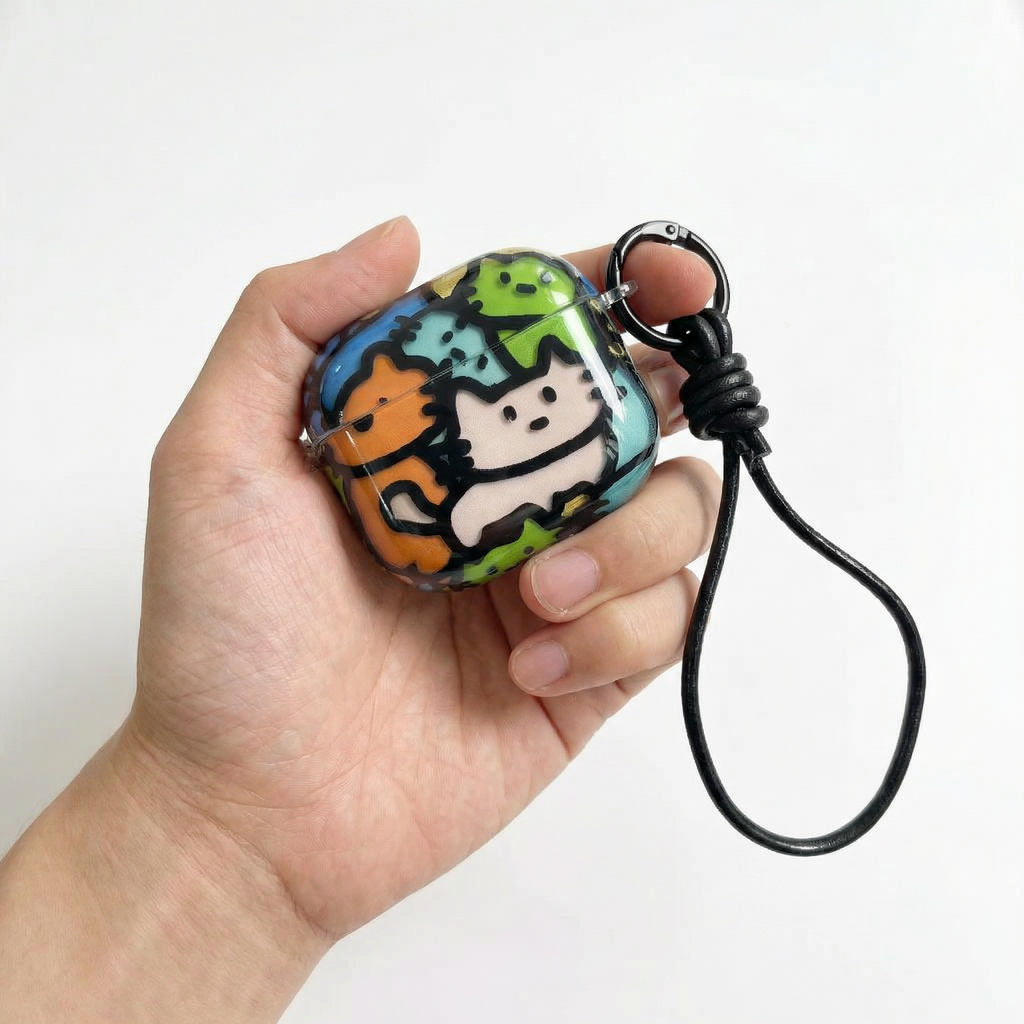 Cute Cartoon Cat AirPods Case with Lanyard – Universal Fit