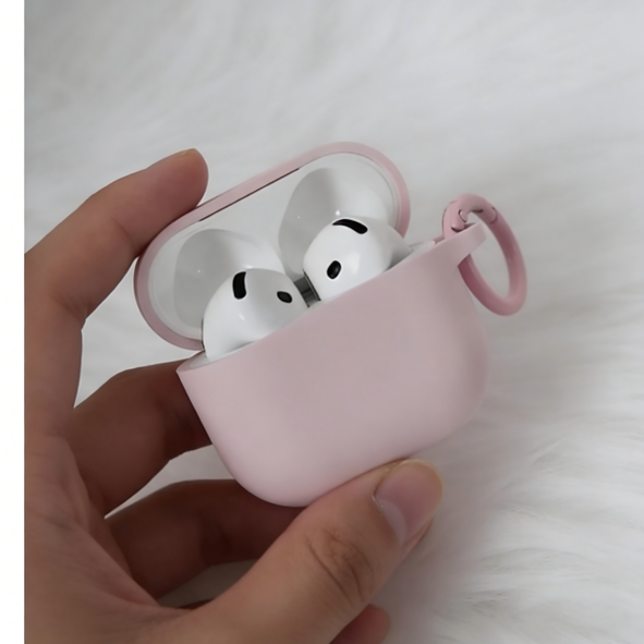 Pink Silicone AirPods Case with Carabiner