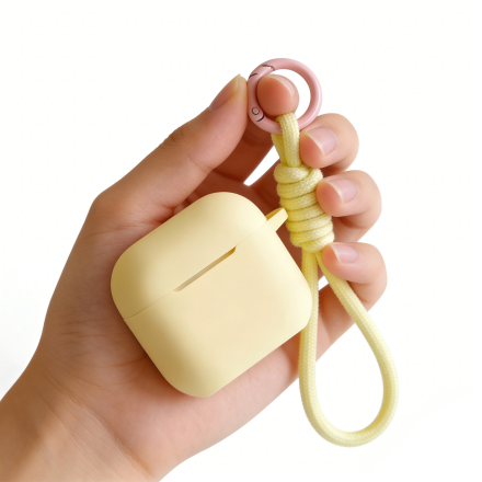 Butter Yellow Silicone AirPods Case with Lanyard – Universal Fit